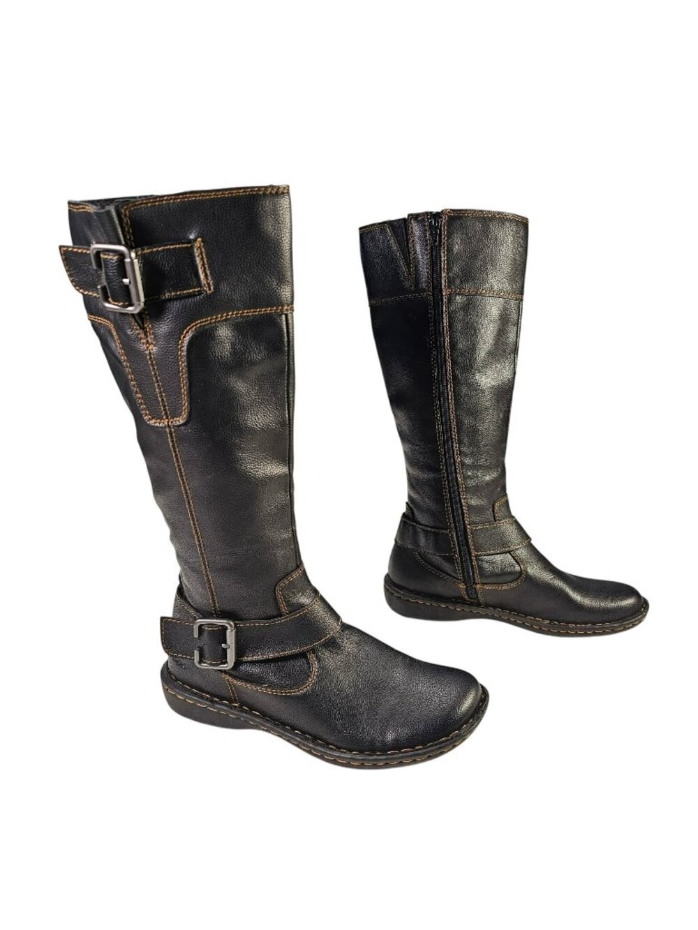 B.O.C. Tall Riding Boots Side Zipper w/ Buckle Straps Women’s Size 7M Black Faux